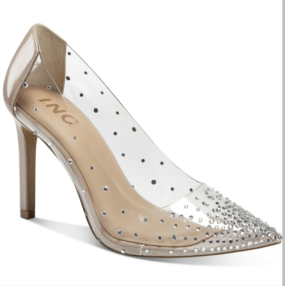 INC International Concepts Katey Clear Vinyl Pumps Silver Bling -6.5 - Picture 1 of 8